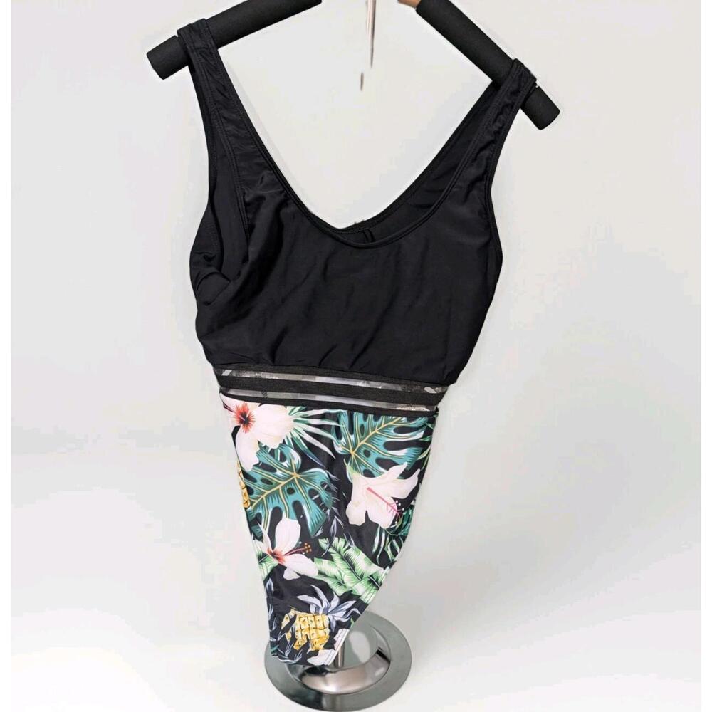 Shein Size L Pineapple Tropical Hibiscus FLORAL One Piece‎ Bathing Suit Swim